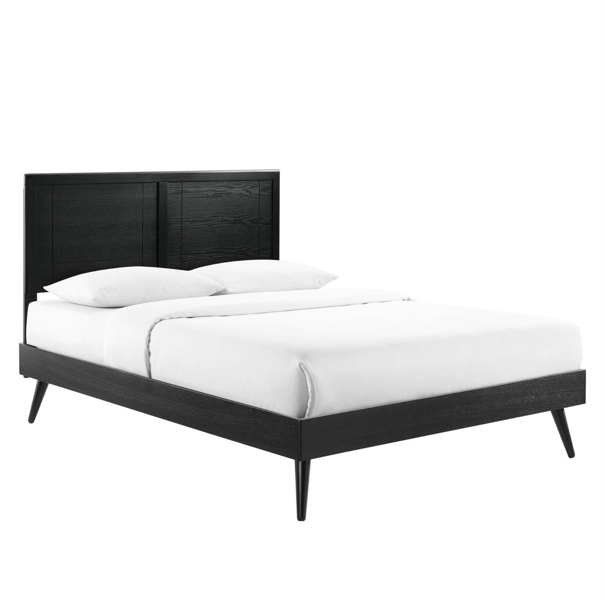 Marlee Wood Queen Platform Bed - Retro Design, Organic Aesthetics, Sturdy Construction, No Box Spring Needed, Accommodates Vario