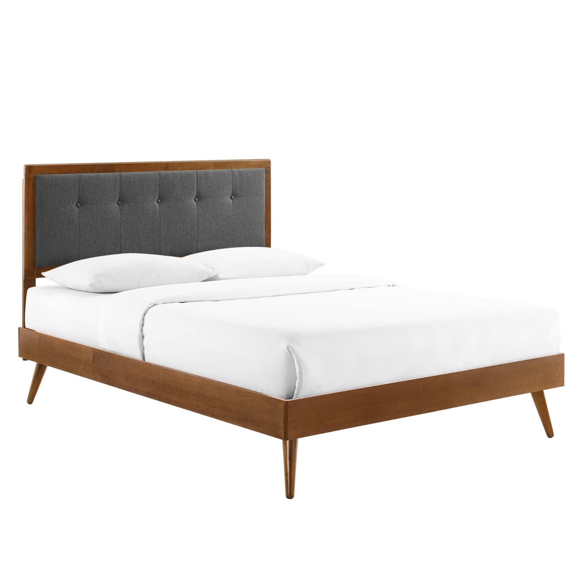 Willow Tufted Wood Queen Platform Bed  Midcentury Design, Upholstered Headboard, Sturdy Construction, Wood Slat Support System