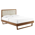 Willow Full Wood Platform Bed With Angular Frame Walnut Beige