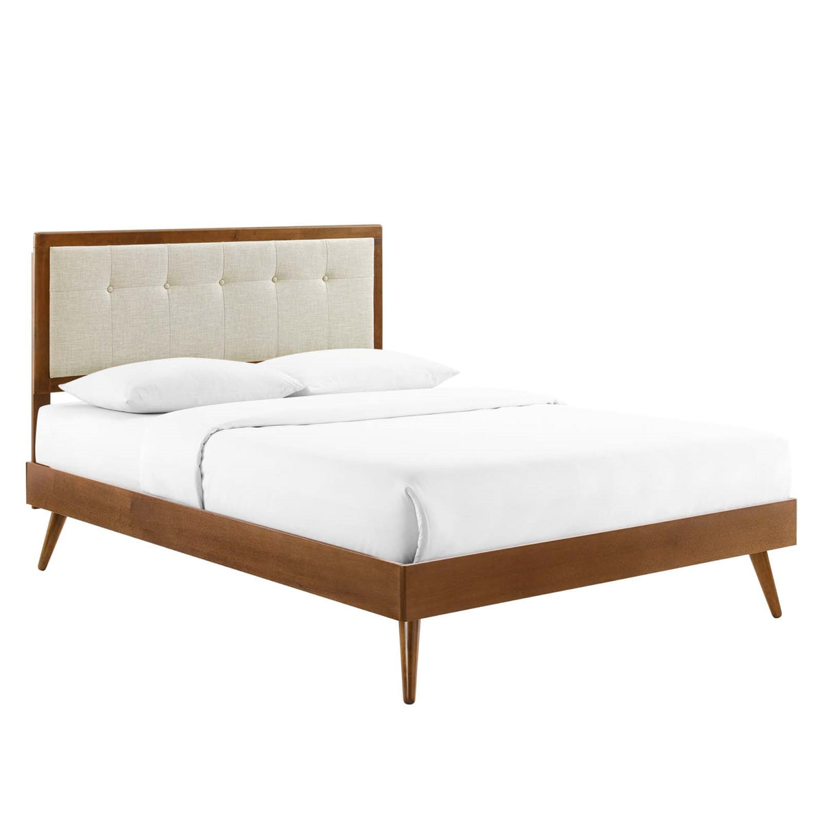 Willow Full Wood Platform Bed With Splayed Legs Walnut Beige