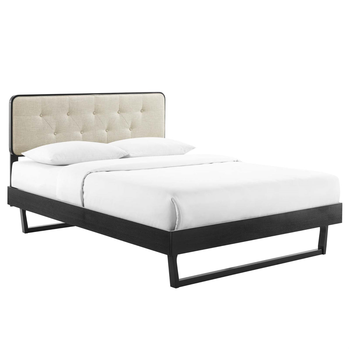 Bridgette Tufted Wood Full Platform Bed  Retro Midcentury Style, Button Tufted Headboard, Wood Grain Frame, Sturdy Support Sys