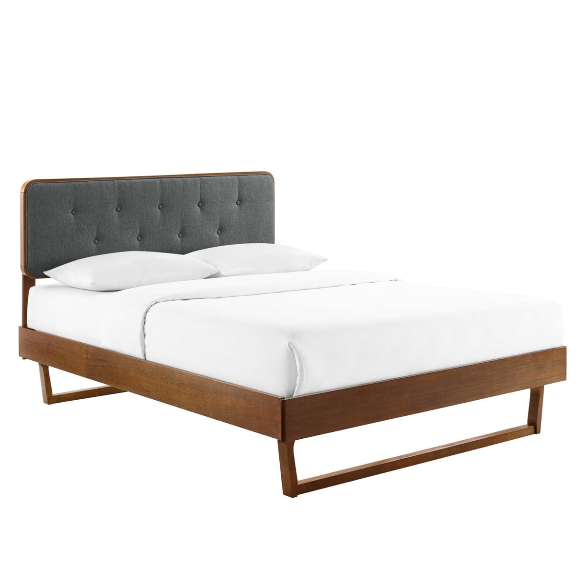 Bridgette Full Wood Platform Bed With Angular Frame Walnut Charcoal