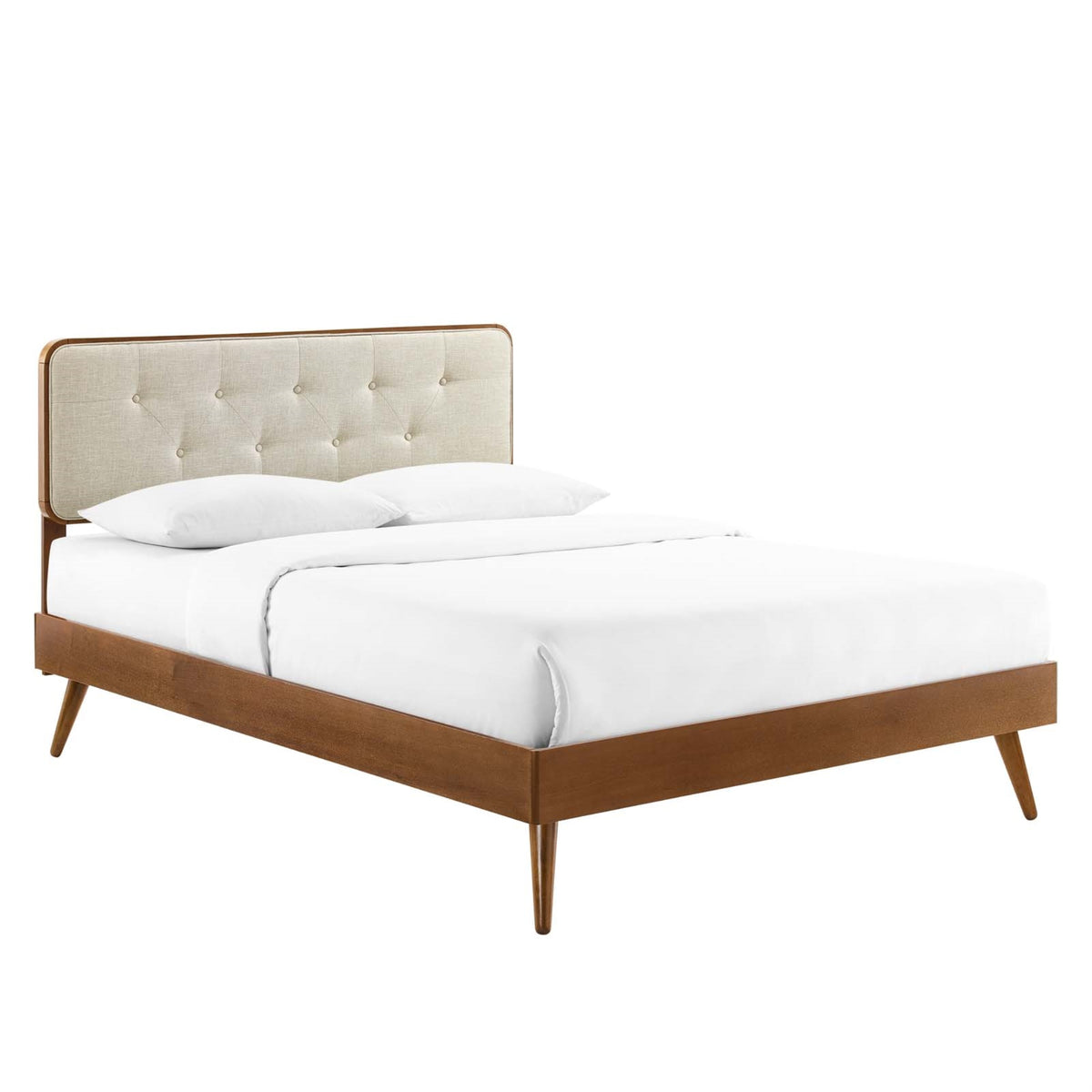 Bridgette Full Wood Platform Bed With Splayed Legs Walnut Beige