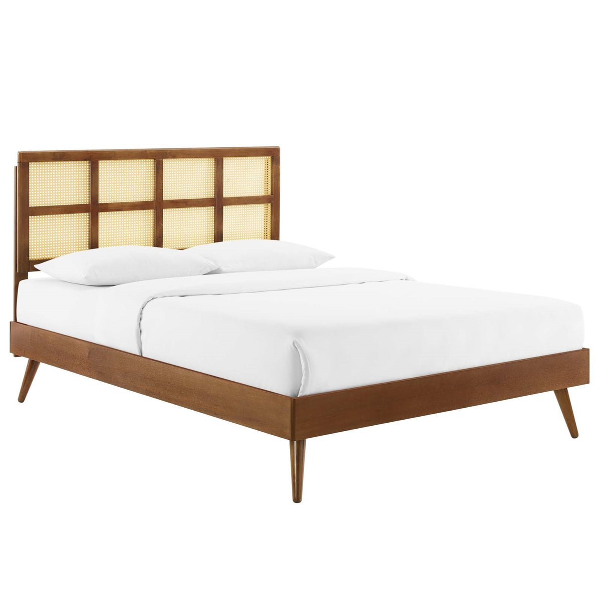 Sidney Cane And Wood King Platform Bed With Splayed Legs Walnut