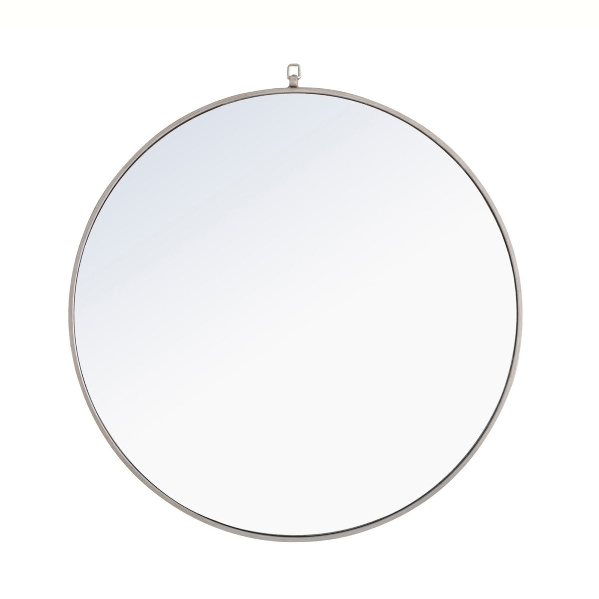 Metal Frame Round Mirror With Decorative Hook 42 Inch Silver Finish