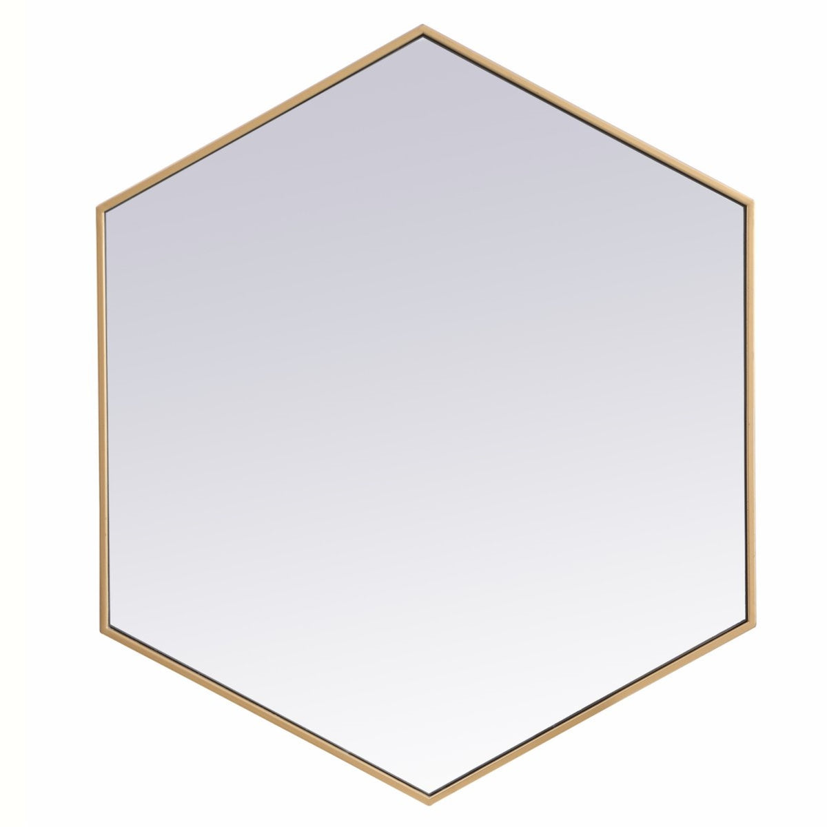 Metal Frame Hexagon Mirror 38 Inch In Brass