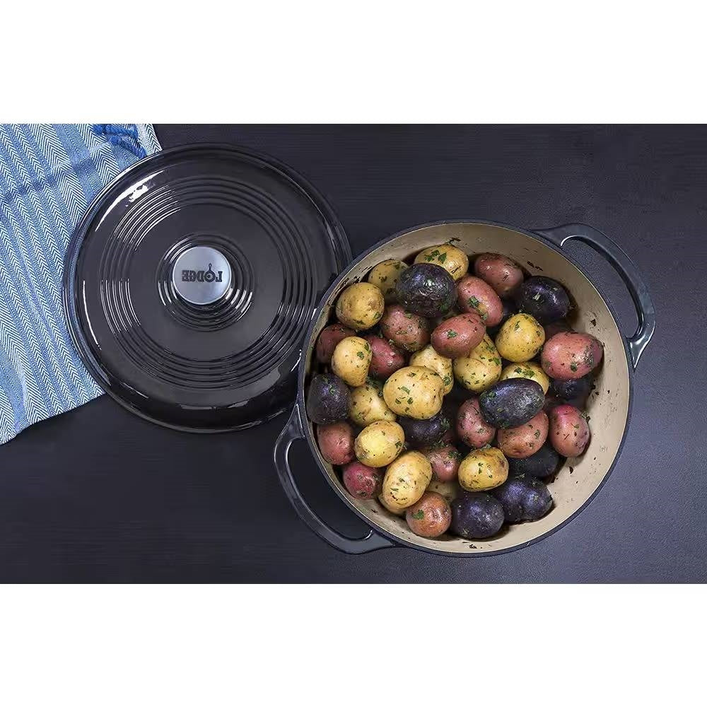 Round 6-Quart Black Enamel Cast Iron Dutch Oven with Lid