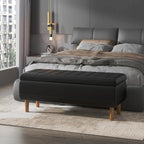 Modern Mid-Century Black Faux Leather End of Bed Storage Bench Ottoman