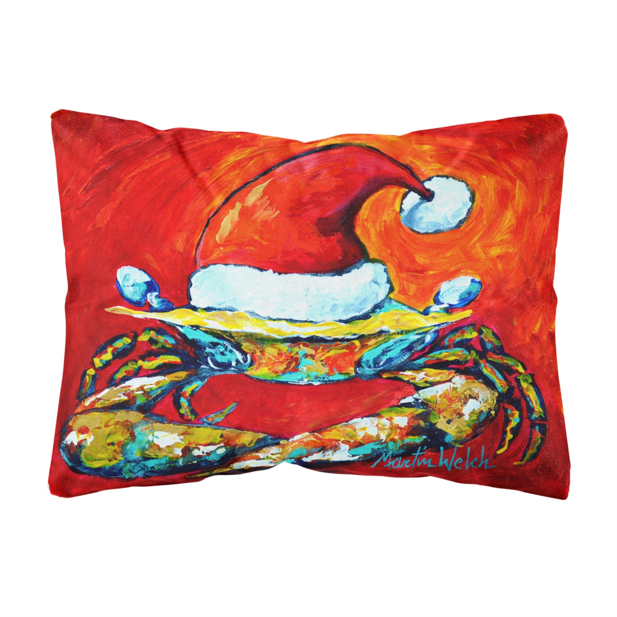 'Caroline'S Treasures Crab In Santa Hat Santa Claws Canvas Fabric Decorative Pillow, Large, Multicolor'