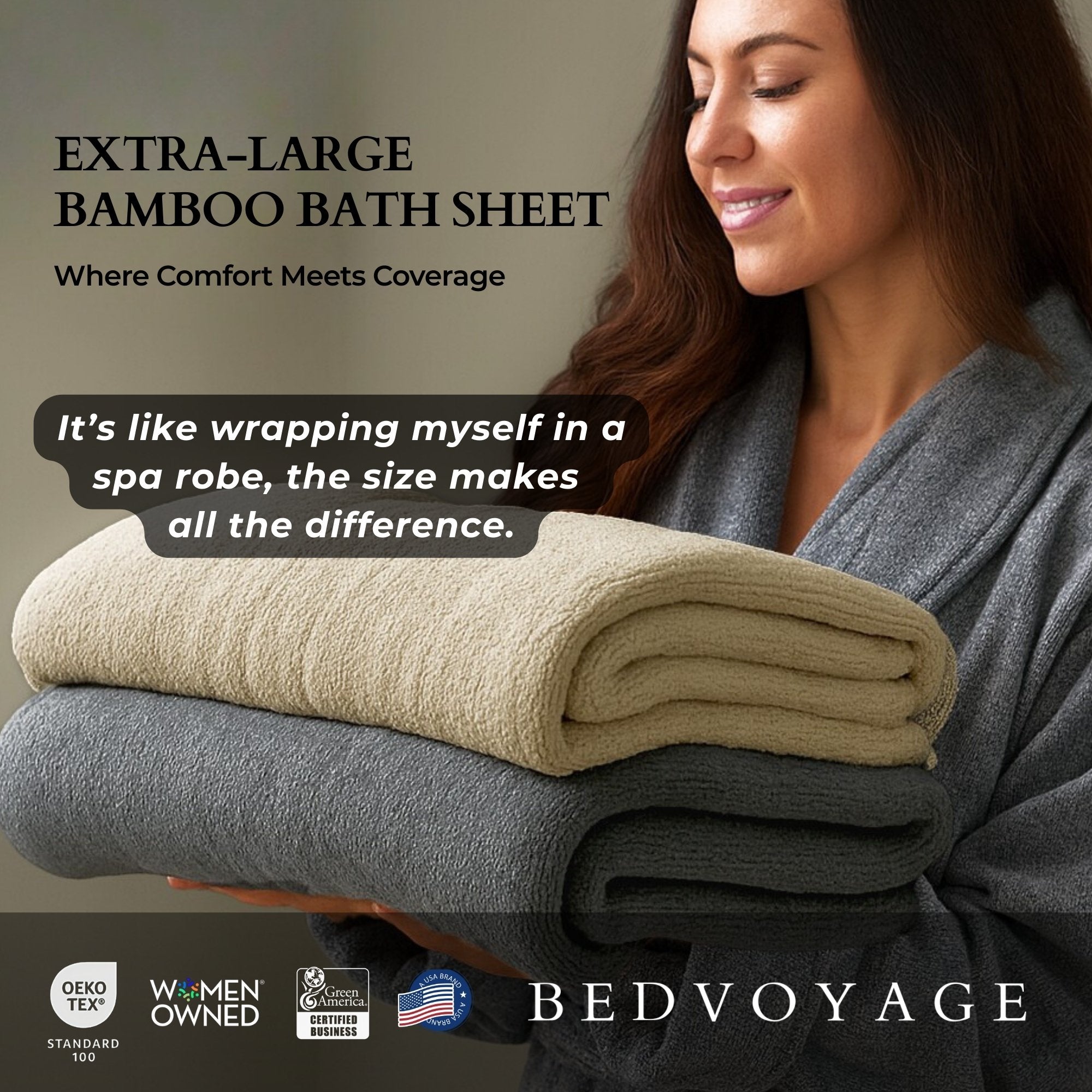 Bamboo Cotton Bath Sheet Set - Viscose from Bamboo + Cotton - 3pc - Charcoal