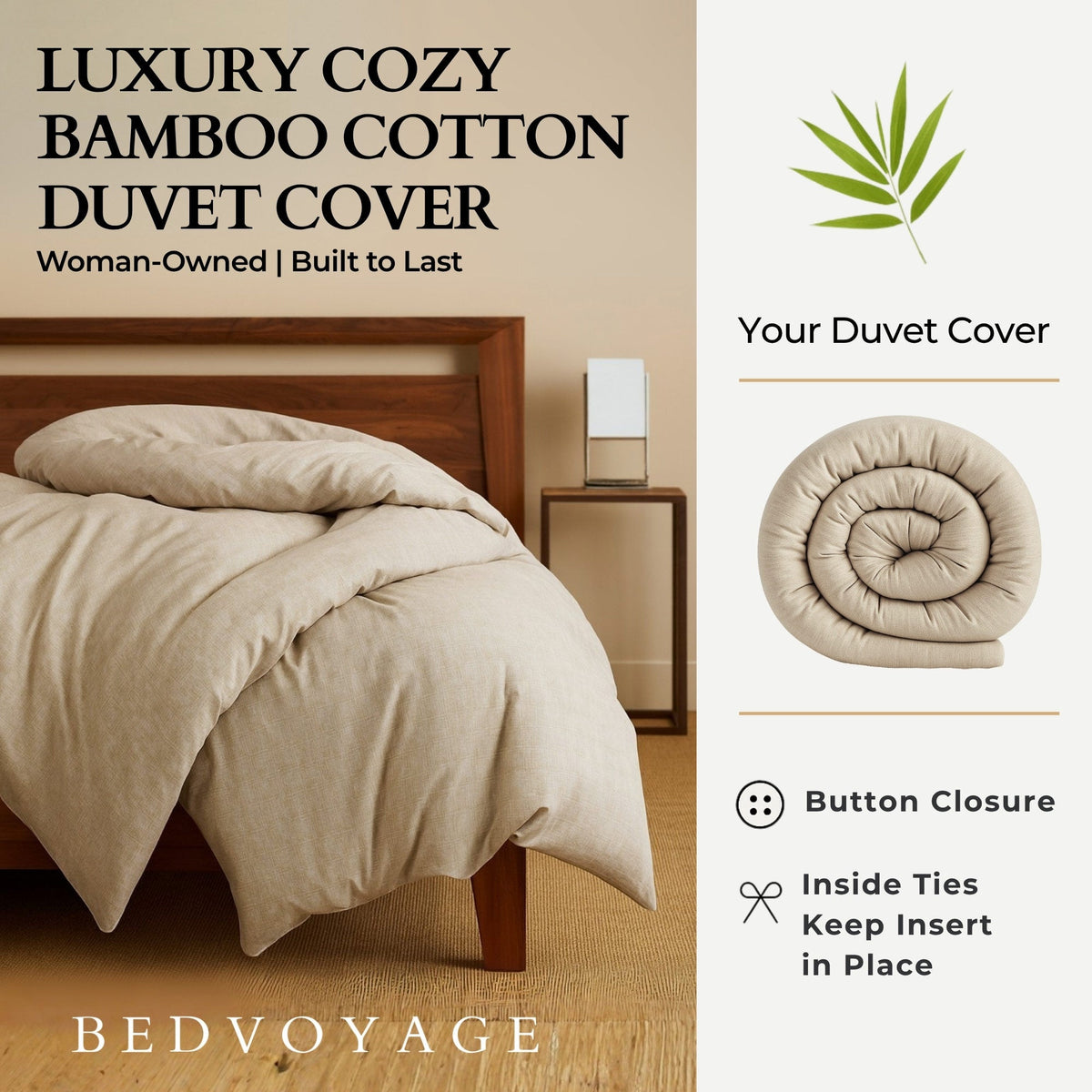 Cozy Bamboo Cotton Duvet Cover - Viscose from Bamboo + Cotton - Sand