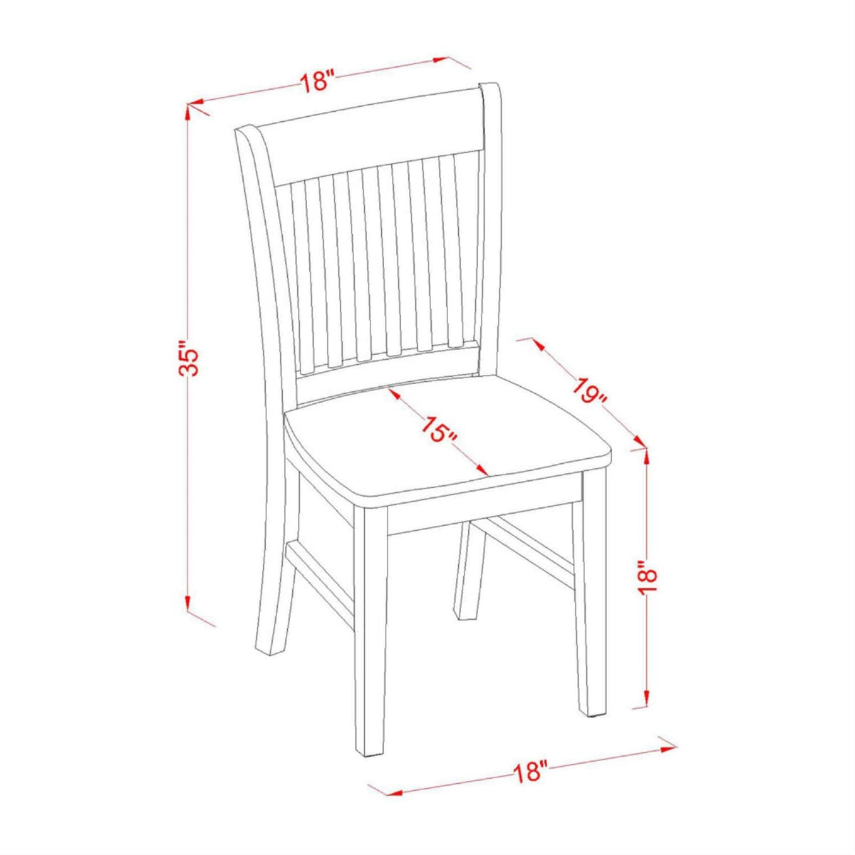 East West Furniture NFC-LWH-W Norfolk Dining Room Chairs - Slat Back Solid Wood Seat Chairs, Set of 2, Linen White