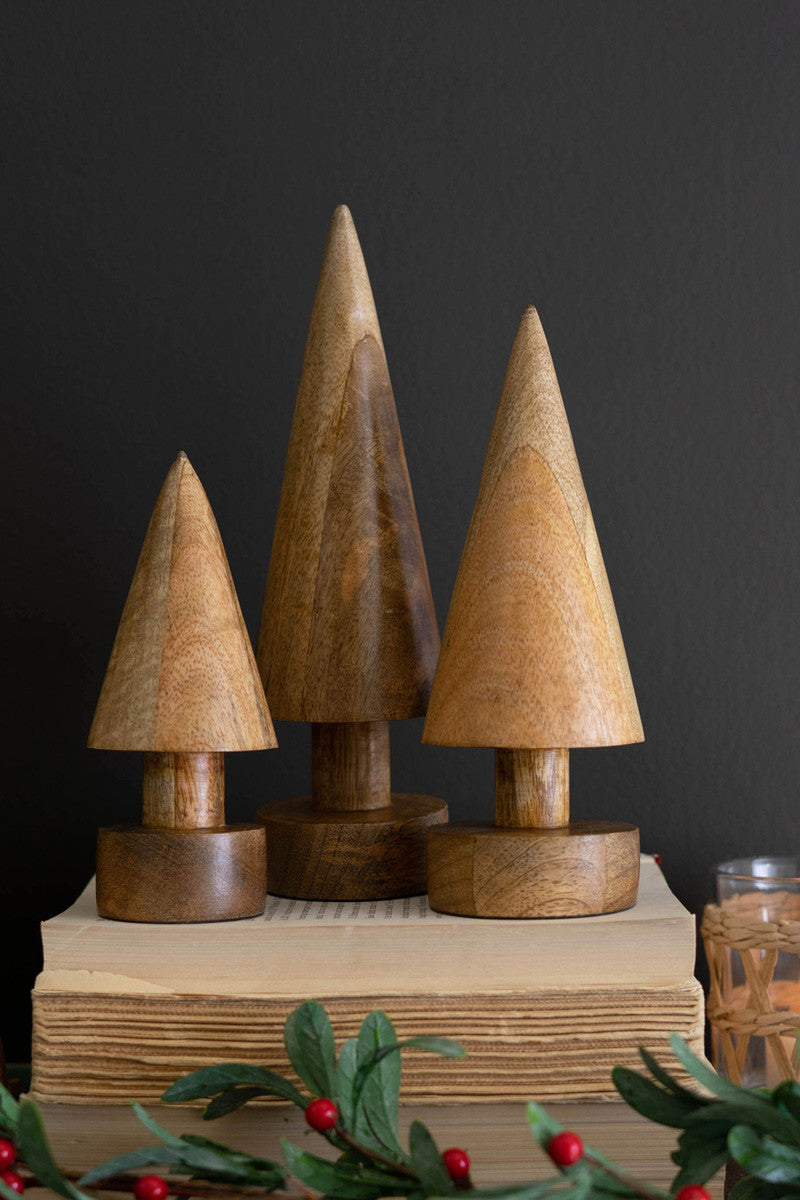 Set Of Three Turned Wooden Christmas Trees
