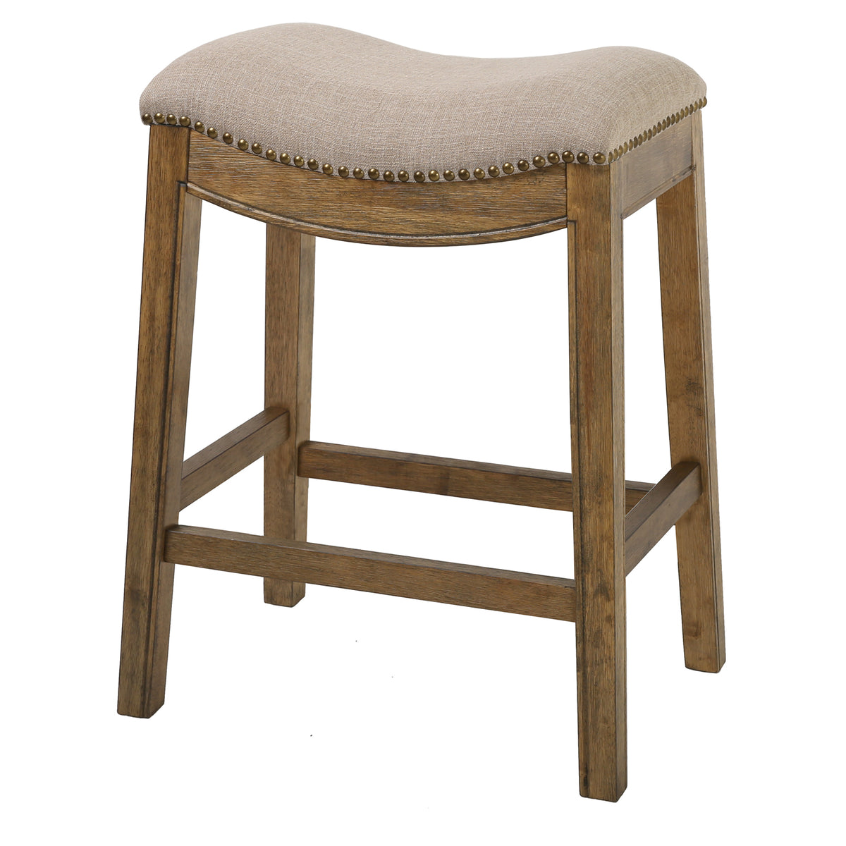 Newridge Home Saddle Style 25 Inch  Counter Height Stool With Cream Fabric