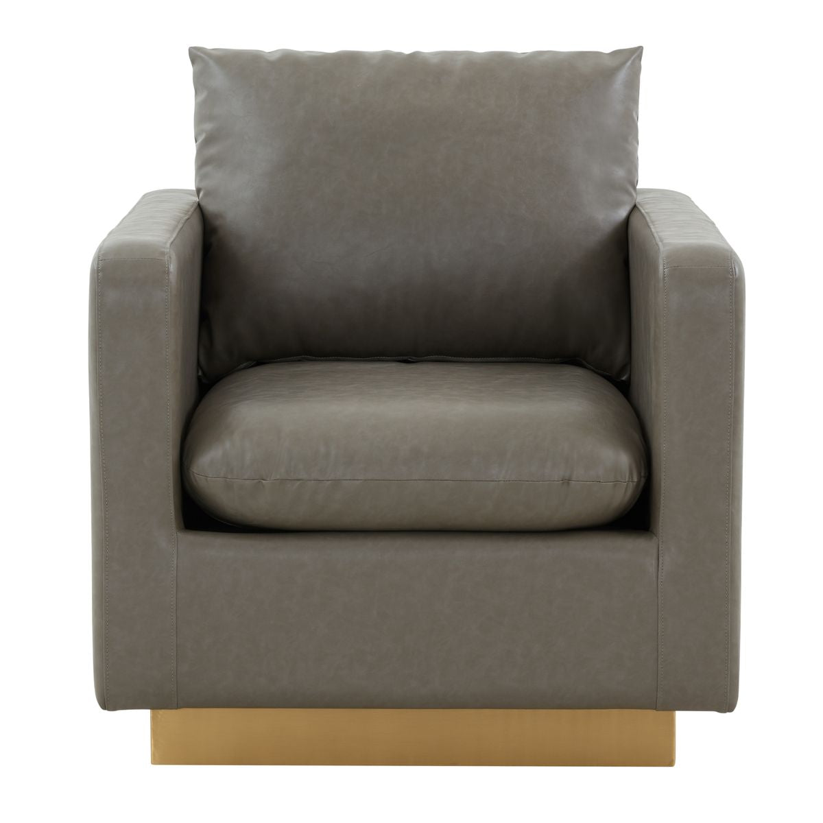 LeisureMod Nervo Leather Accent Armchair With Gold Frame