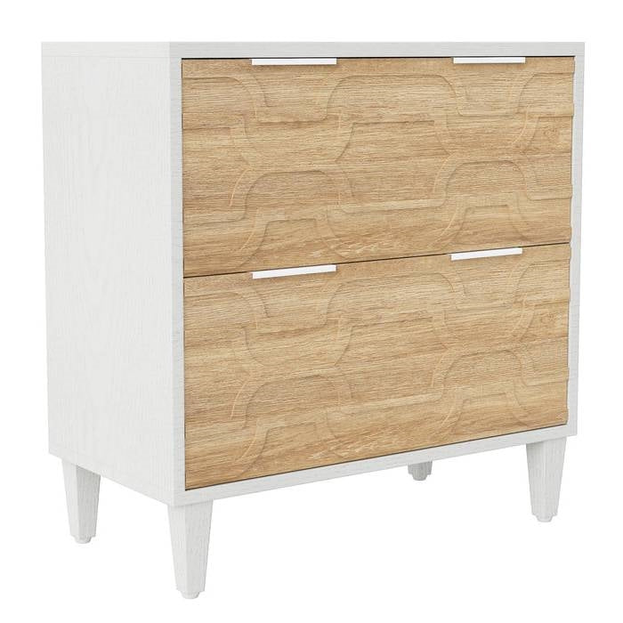 Modern Natural/White Wood 2 Drawer Filing Cabinet Printer Stand