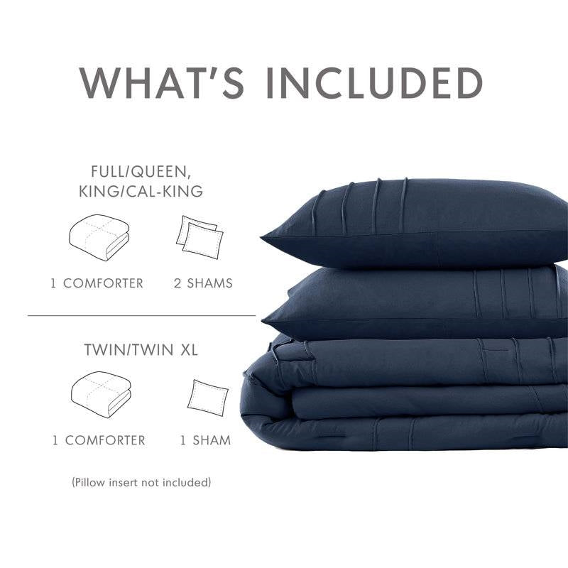 Full/Queen Microfiber Pleated Bohemian style Pre-Washed Comforter Set in Navy