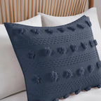 King/Cal King 3 Piece Navy Pompom Microfiber Hypoallergenic Comforter Set