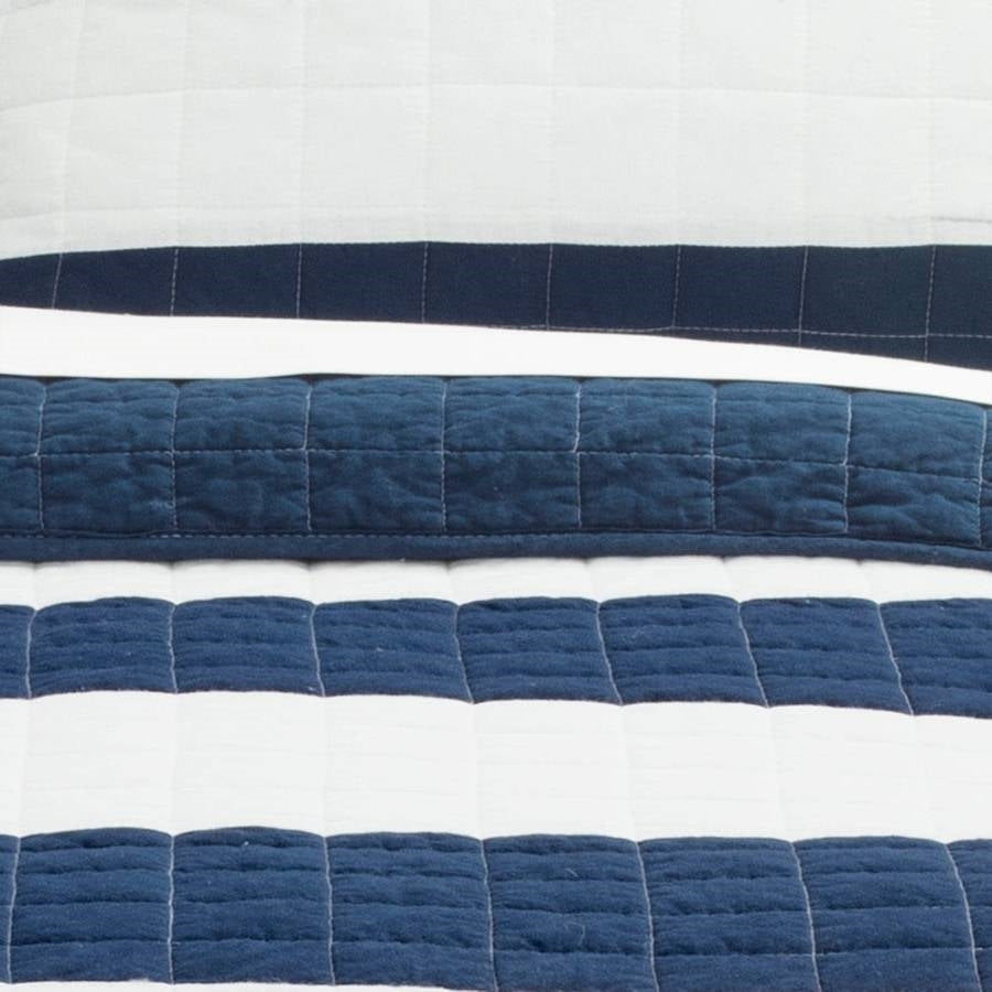Full/Queen Navy White Stripe 3 Piece Cotton Lightweight Quilt Set
