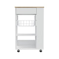 TUHOME Blosson Kitchen Cart,  One Drawer, Two Open Shelves, Rack, Four Caster Wheels-White-Light Oak, For Kitchen Room