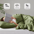 Queen size Microfiber Pleated Soft Lightweight Comforter Set in Olive Green