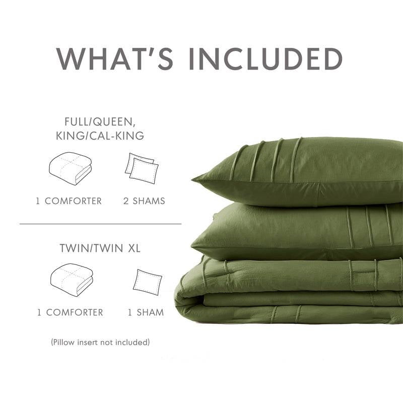 Twin/Twin XL Microfiber Pleated Soft Lightweight Comforter Set in Olive Green