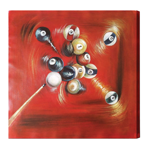 Oil Painting On Canvas  Balls In Motion With Cue