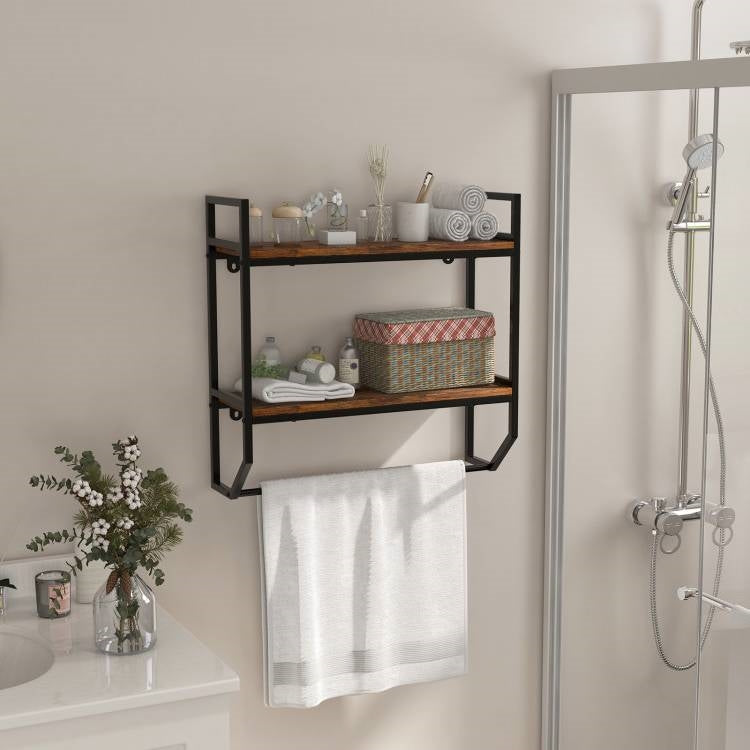 Wall Mounted Over Toilet 2-Shelf Bathroom Shelving Unit with Towel Bar