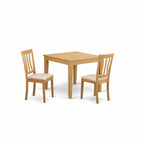 East West Furniture OXAN3-OAK-C 3 Piece Dining Table Set for Small Spaces Contains a Square Dining Room Table and 2 Linen Fabric Upholstered Chairs, 36x36 Inch, Oak