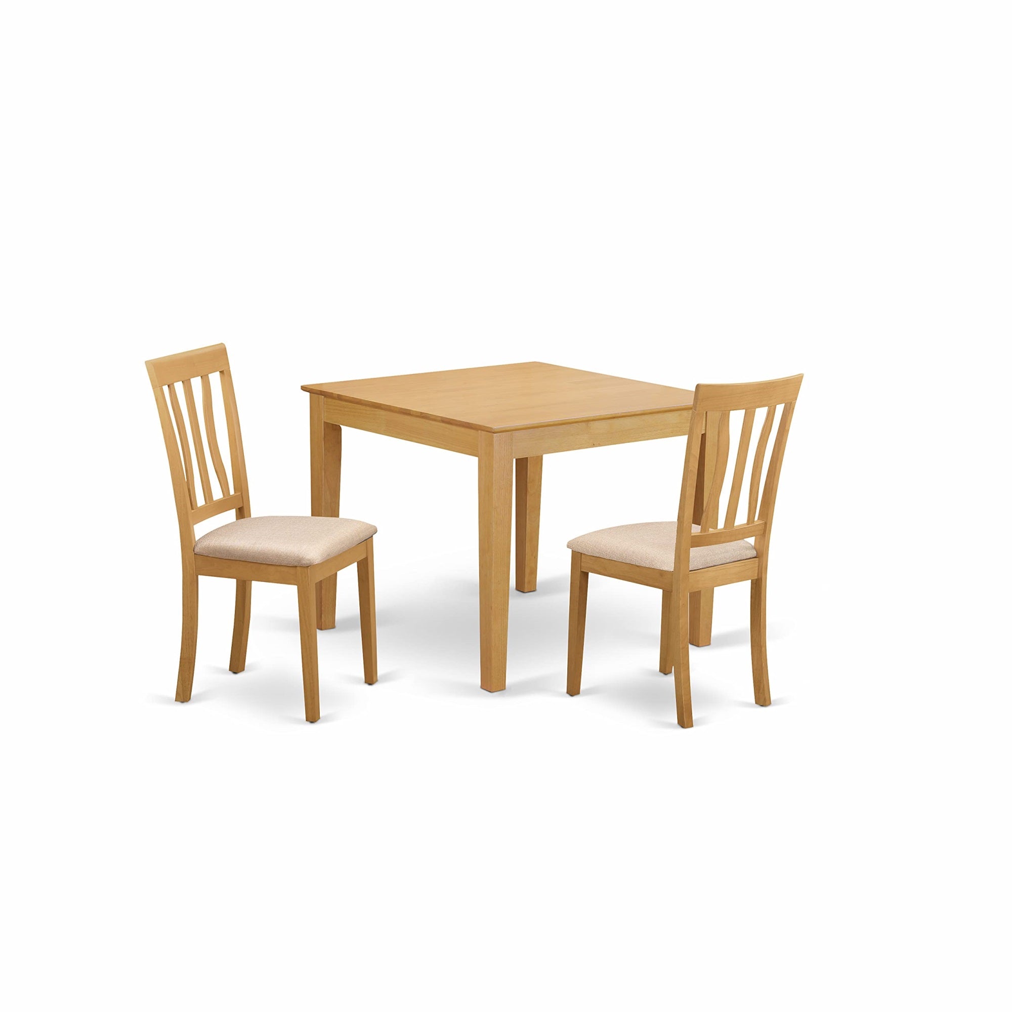 East West Furniture OXAN3-OAK-C 3 Piece Dining Table Set for Small Spaces Contains a Square Dining Room Table and 2 Linen Fabric Upholstered Chairs, 36x36 Inch, Oak