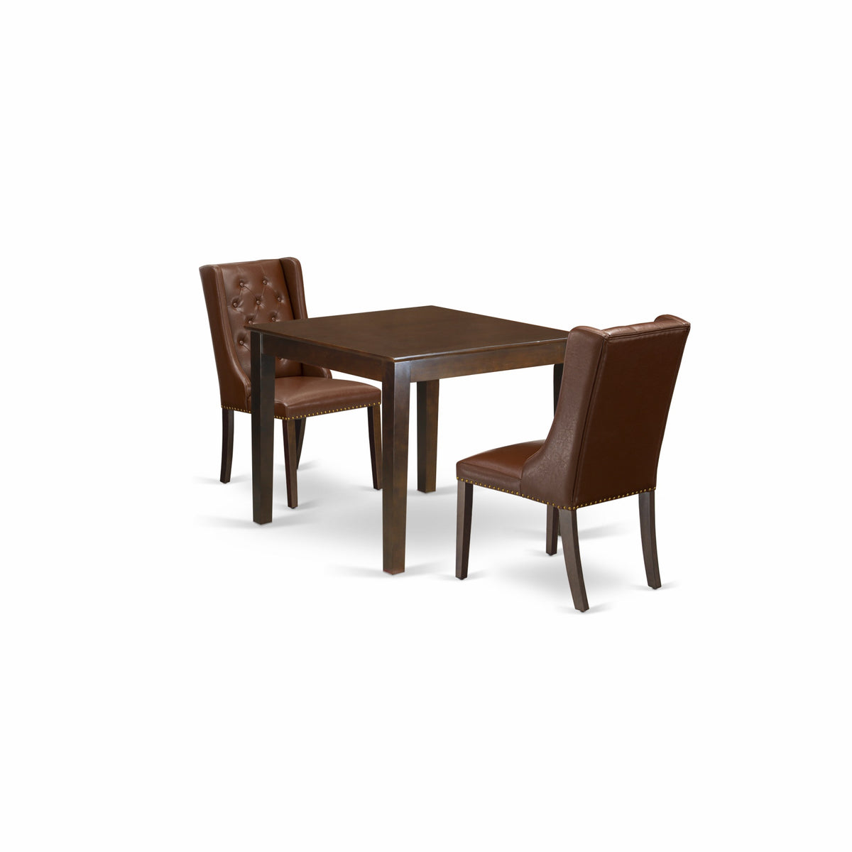 East West Furniture Oxfo3Mah46 3Piece Dining Room Table Set Includes 1 Wood Dining Table And 2 Brown Linen Fabric Upholstered