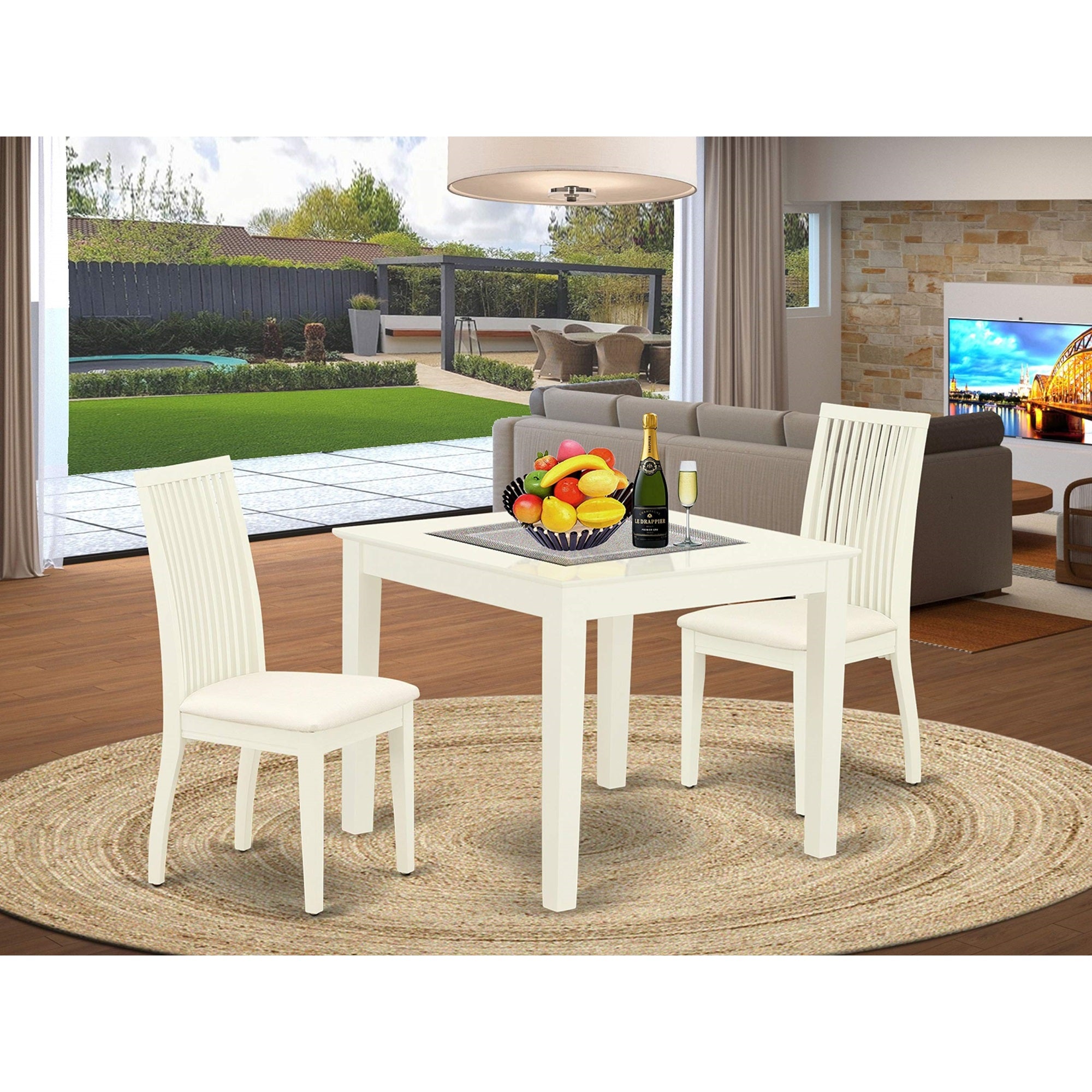 OXIP3-MAH-W 3-Piece Dinette table set - Table and 2 wood seat dining chairs in mahogany finish