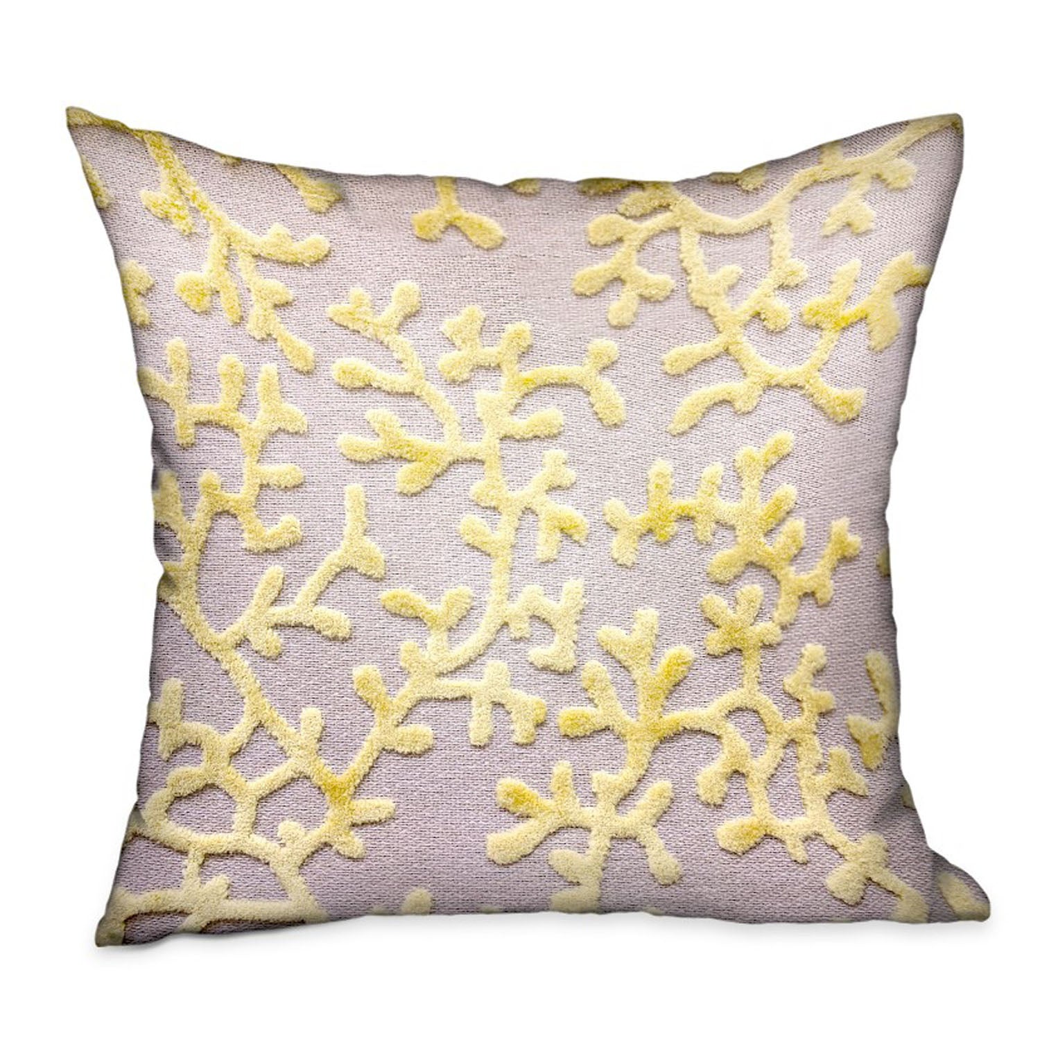 Plutus Lemon Reef Yellow, Cream Floral Luxury Throw Pillow Double Sided  20' X 20'