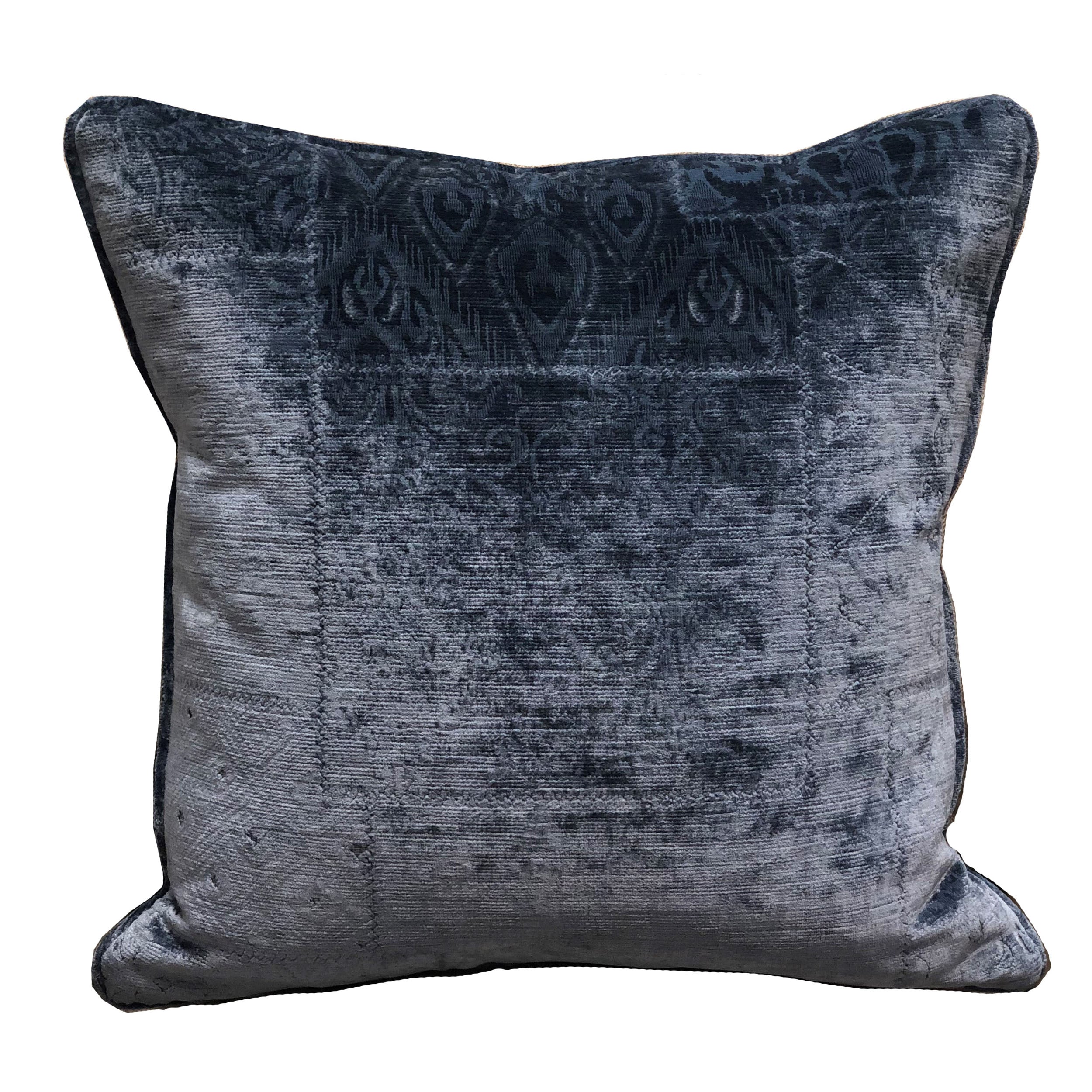Plutus Bleu Velour Blue Luxury Throw Pillow Double Sided  26' X 26'
