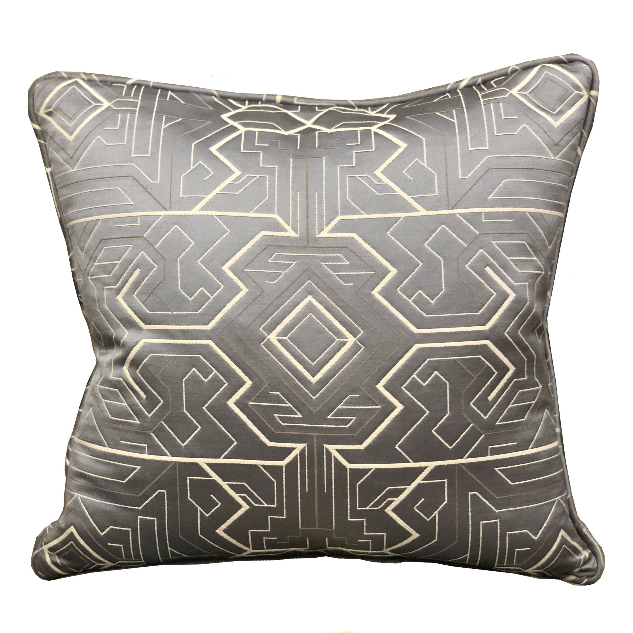Plutus Daria Moss Silver Geometric Luxury Throw Pillow Double Sided  26' X 26'