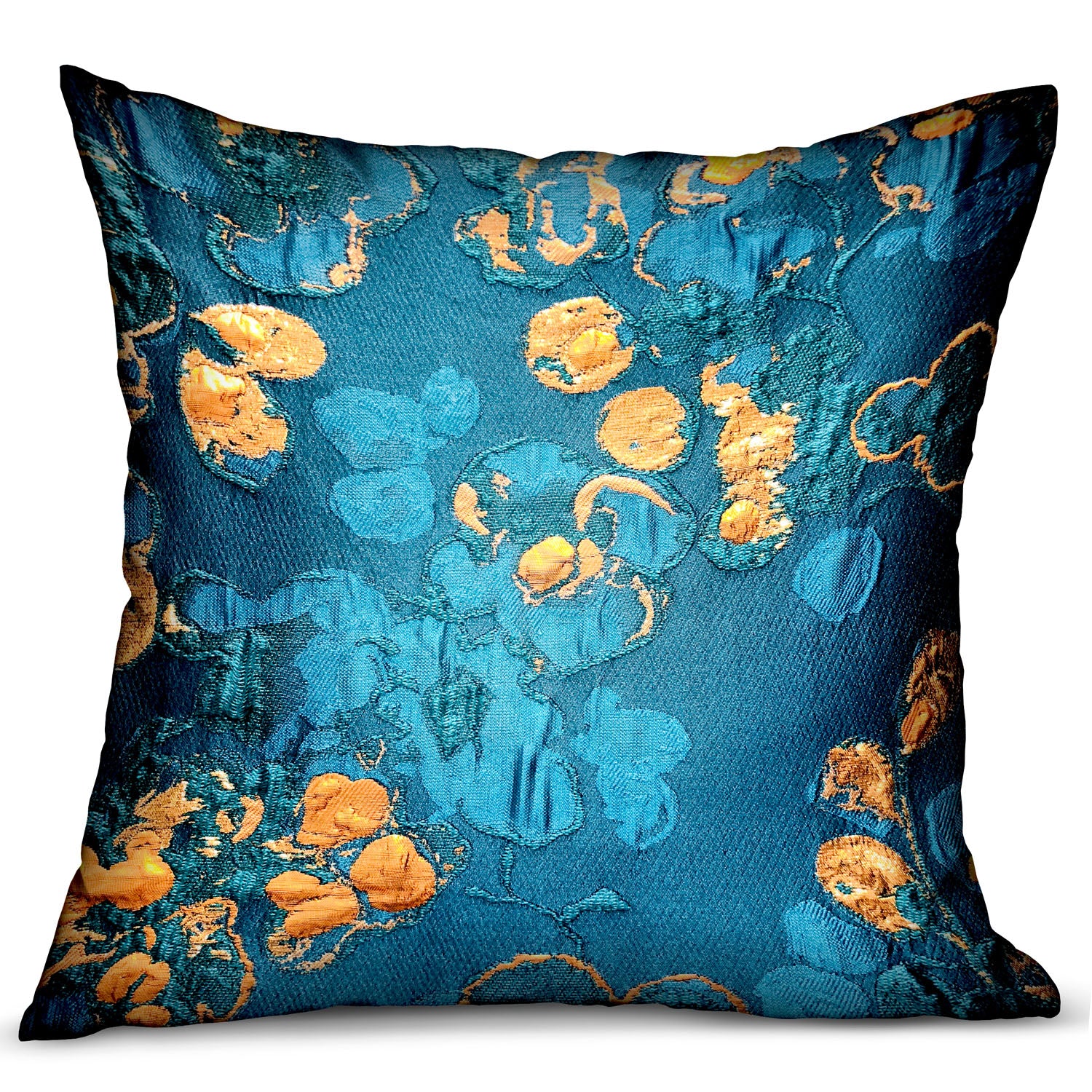 Plutus Bronze Blossom Blue Floral Luxury Throw Pillow Double Sided  12' X 20'