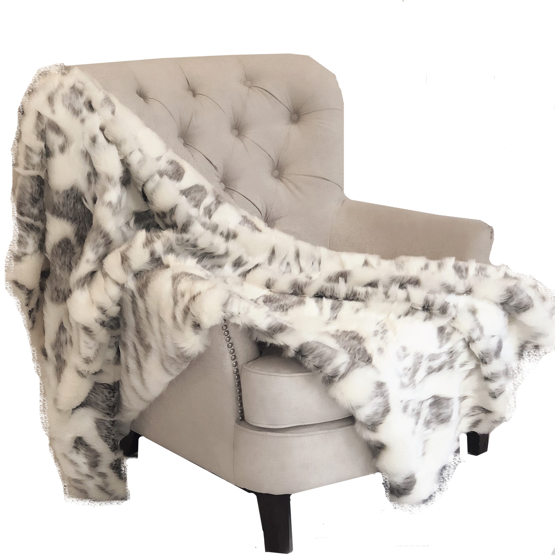 Plutus Ivory Rabbit Faux Fur Handmade Luxury Throw Blanket 114L X 120W King