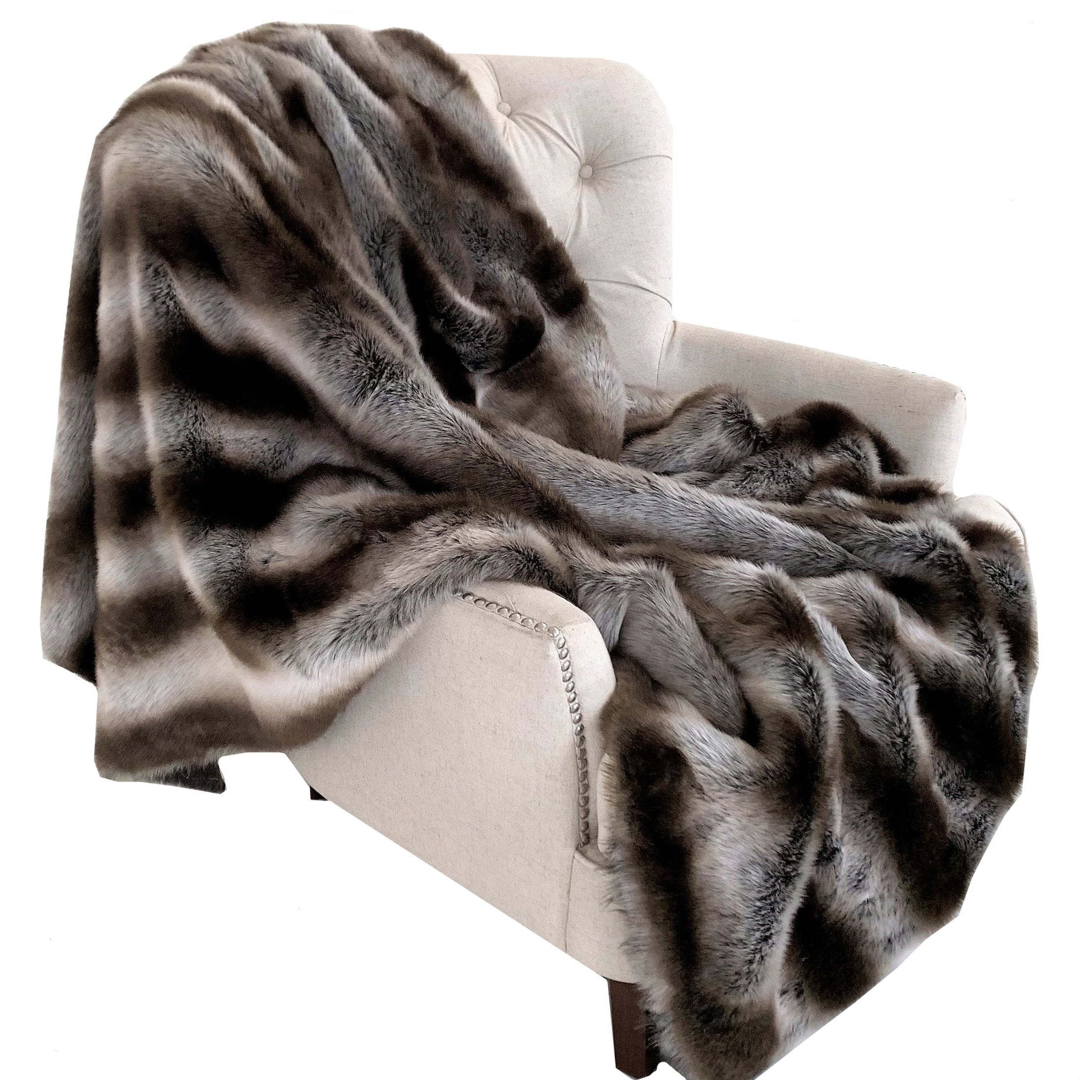 Plutus Fancy Gray Silver Chinchilla Faux Fur Handmade Luxury Throw Blanket 70L X 90W Twin