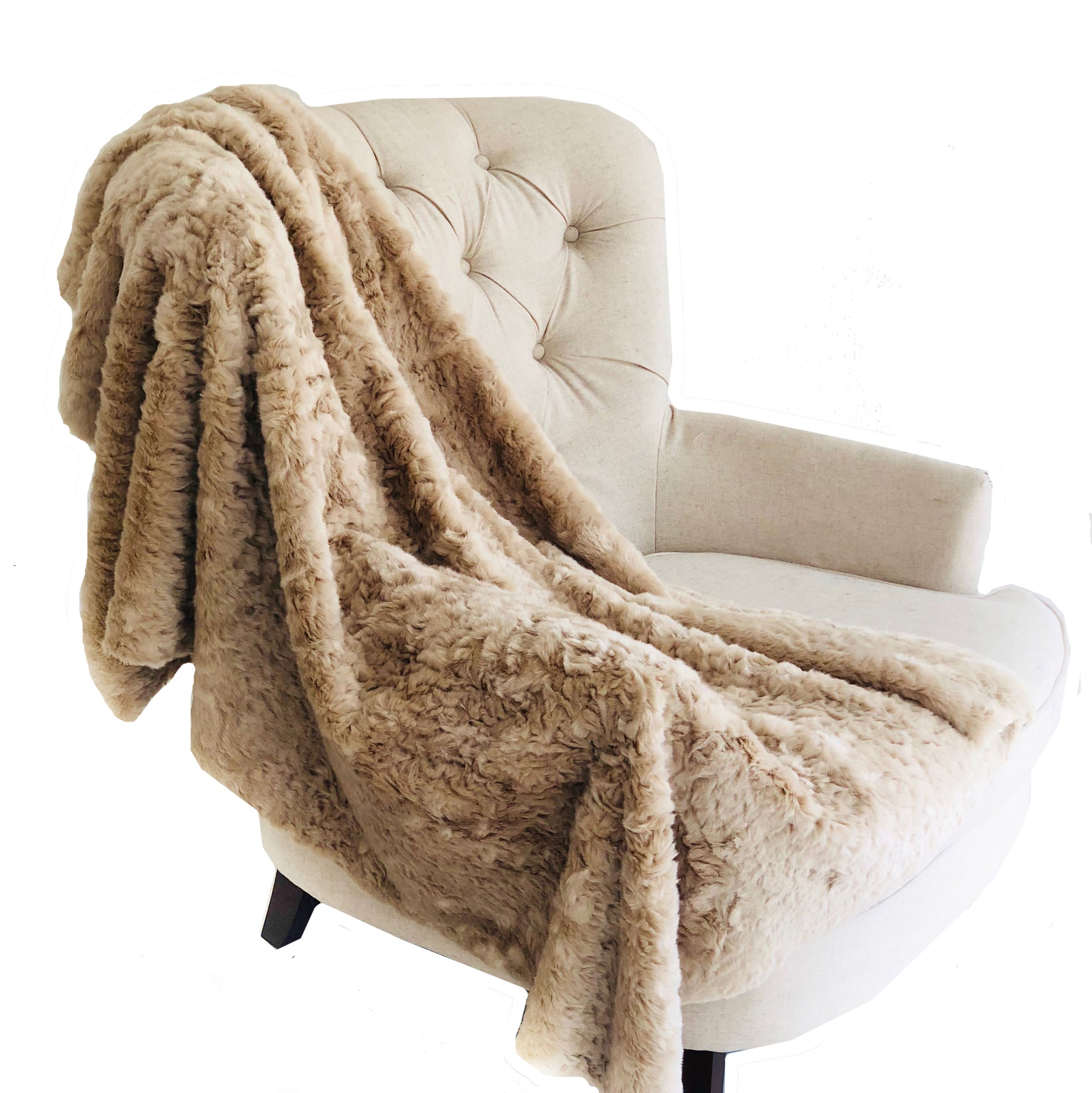 Plutus Champagne Persian Chilla Faux Fur Handmade Luxury Throw Blanket 96L X 110W Queen