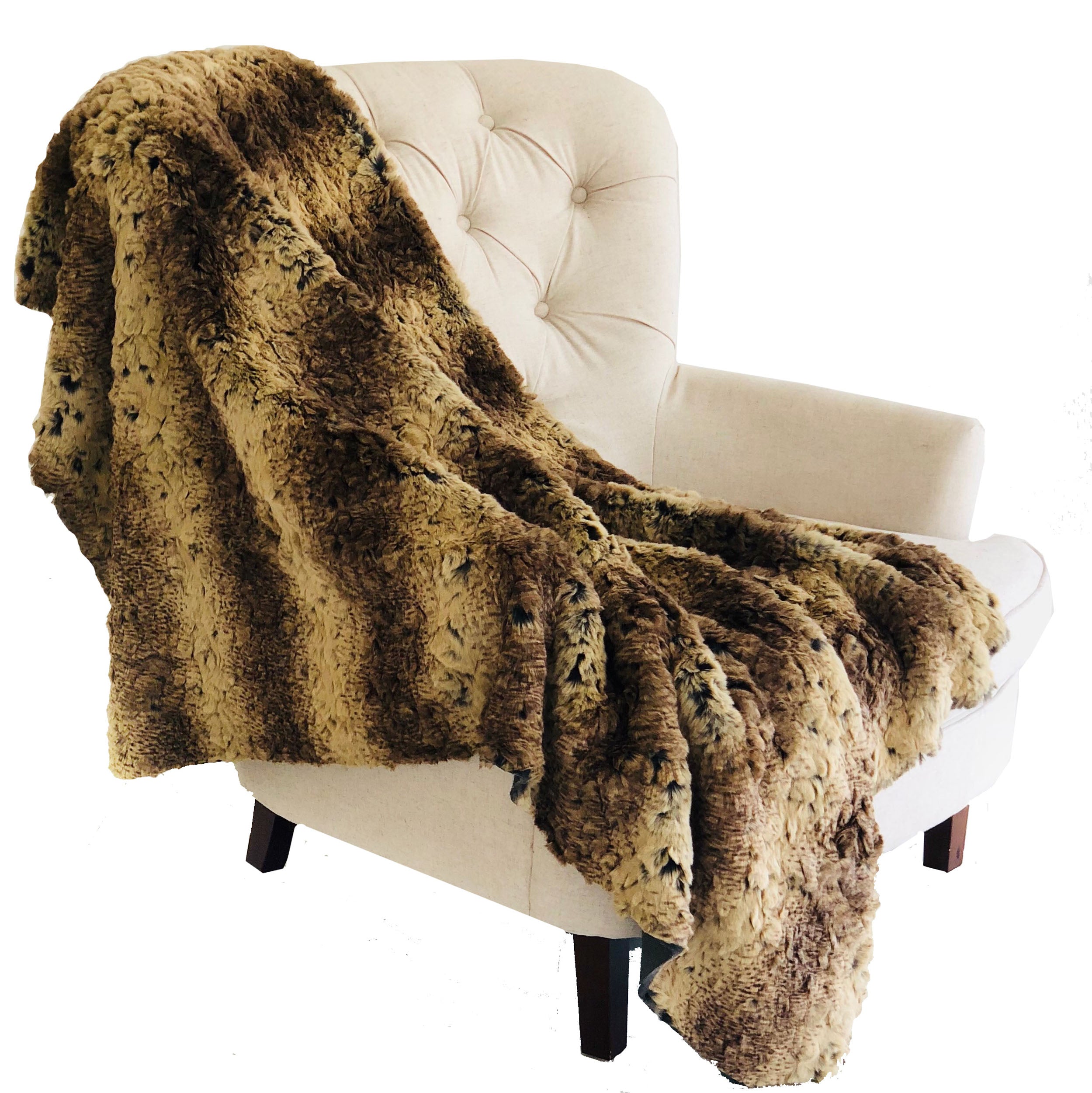 Plutus Beige And Brown Chinchilla Faux Fur Luxury Throw Blanket 102L X 116W California King