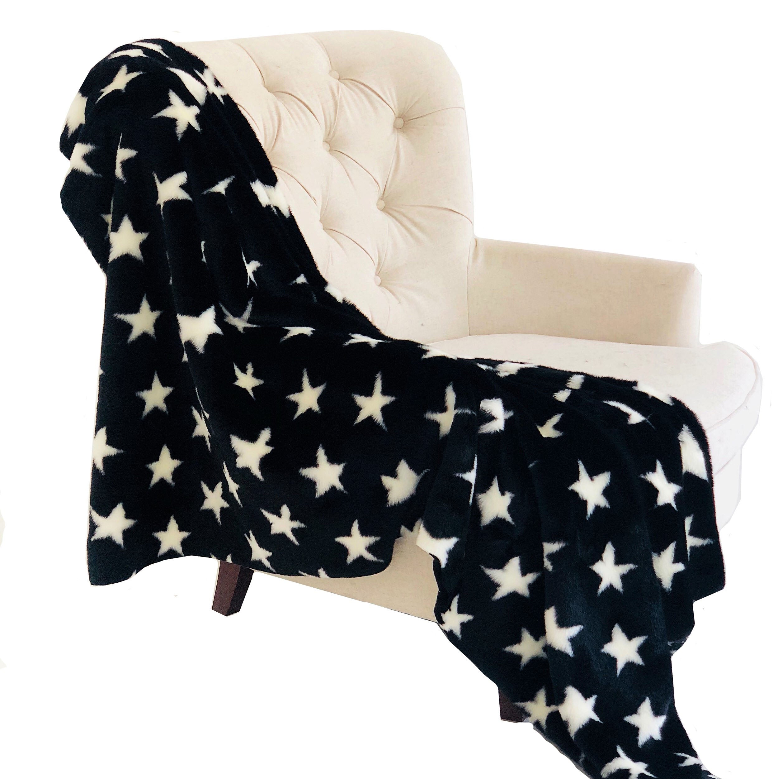 Plutus Black And White Stars Soft Handmade Luxury Throw Throw 36W X 60L