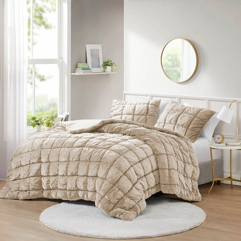 Twin Size Beige Velvety Soft Down Alternative Comforter Set