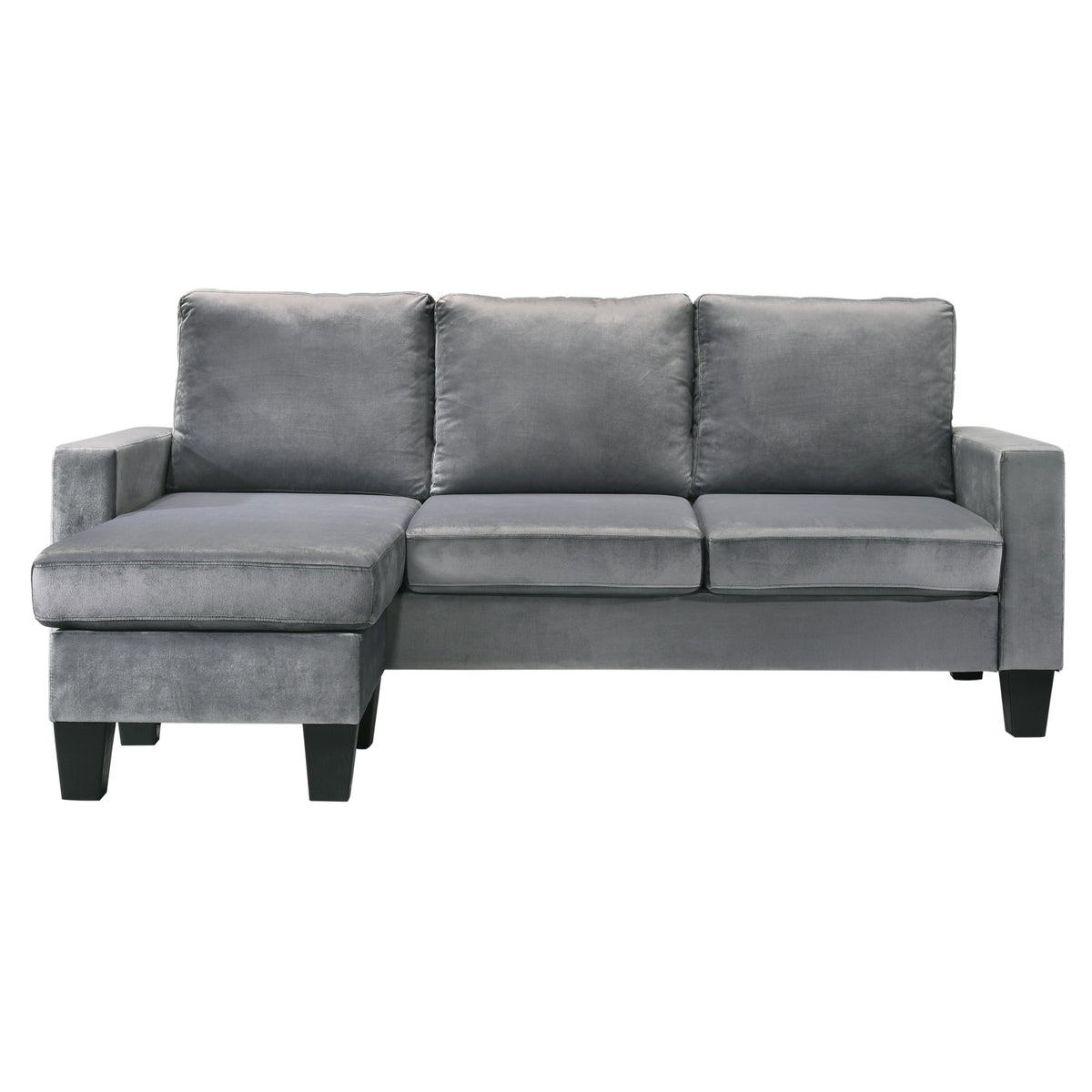 Jessica 77 In. W Flared Arm Velvet L Shaped Sofa In Gray