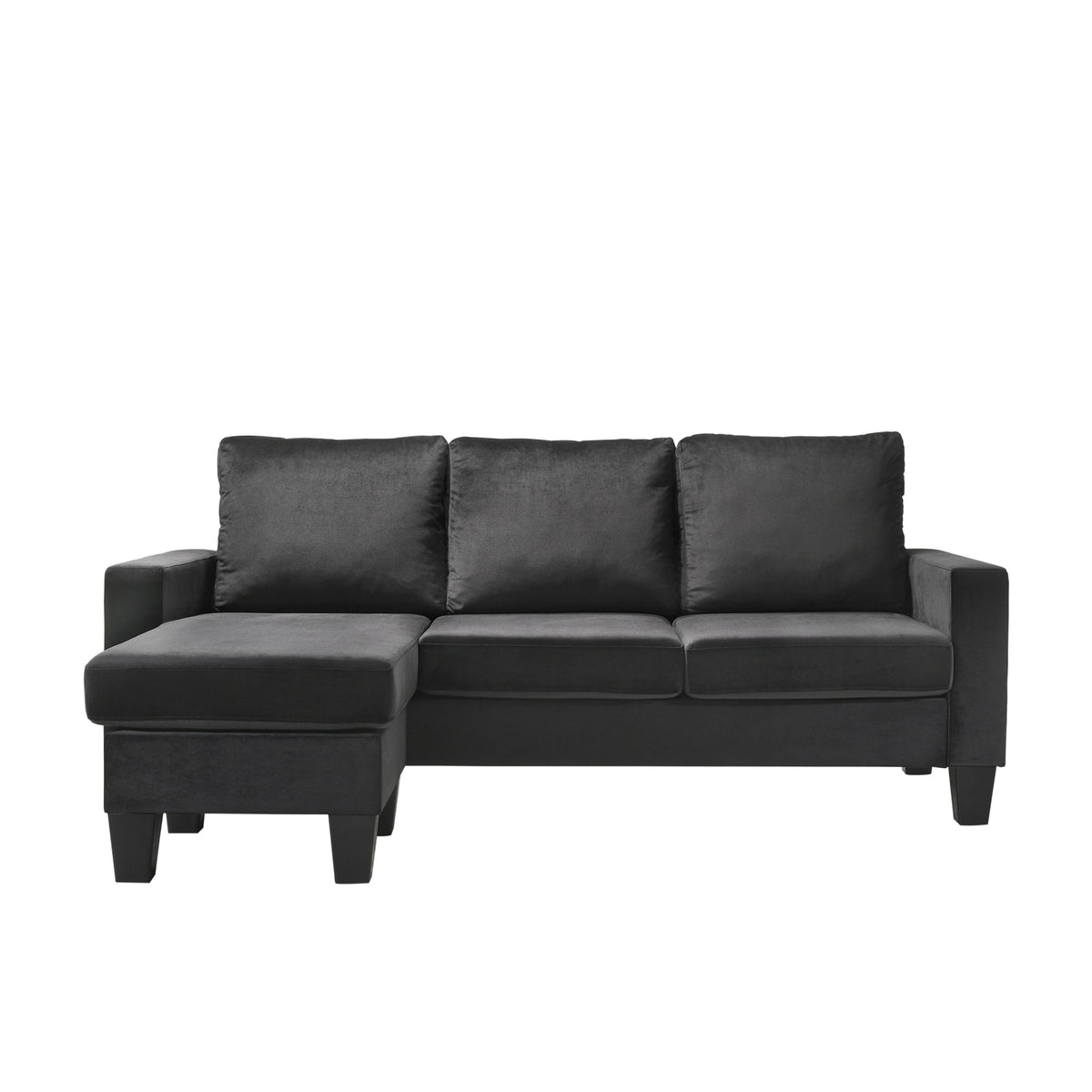 Jessica 77 In. W Flared Arm Velvet L Shaped Sofa In Black