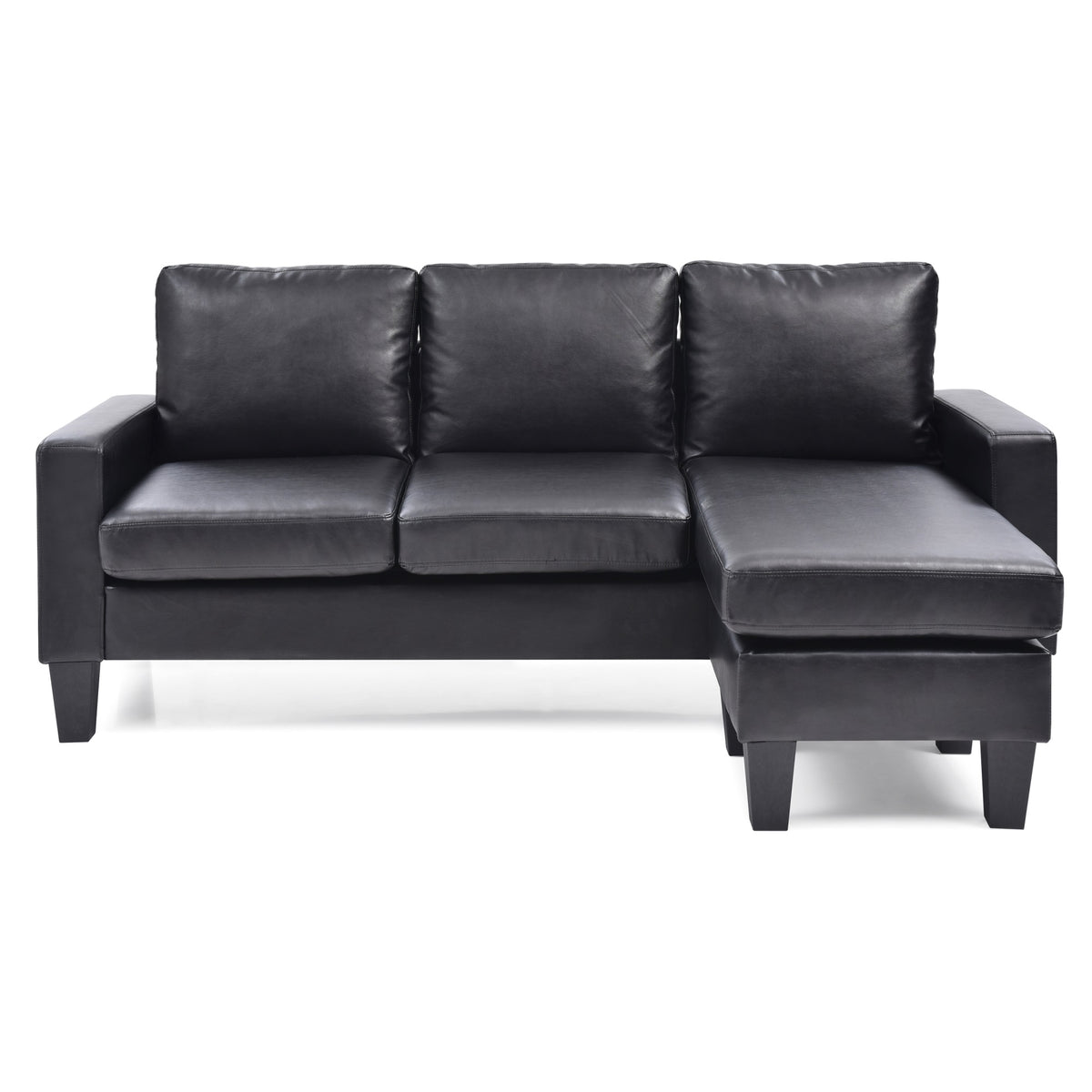 Jenna 76 In. W Flared Arm Faux Leather L Shaped Sofa In Black