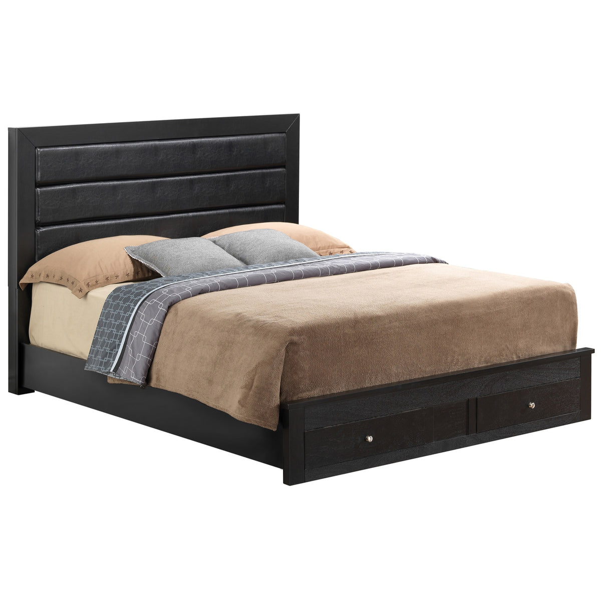 Burlington Black Upholstered King Panel Bed With Two Storage Drawers