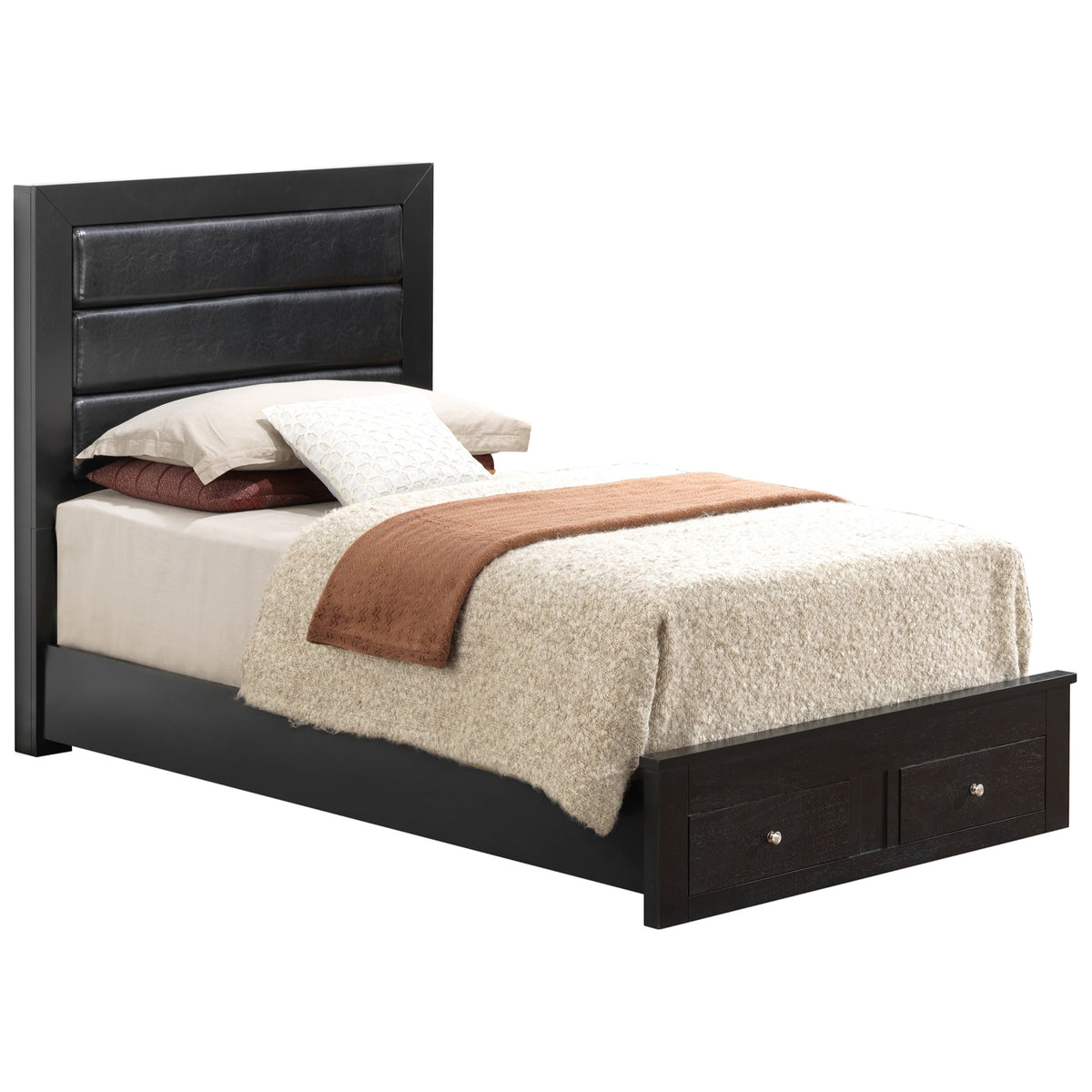 Burlington Black Upholstered Twin Storage Panel Bed With Storage Drawers