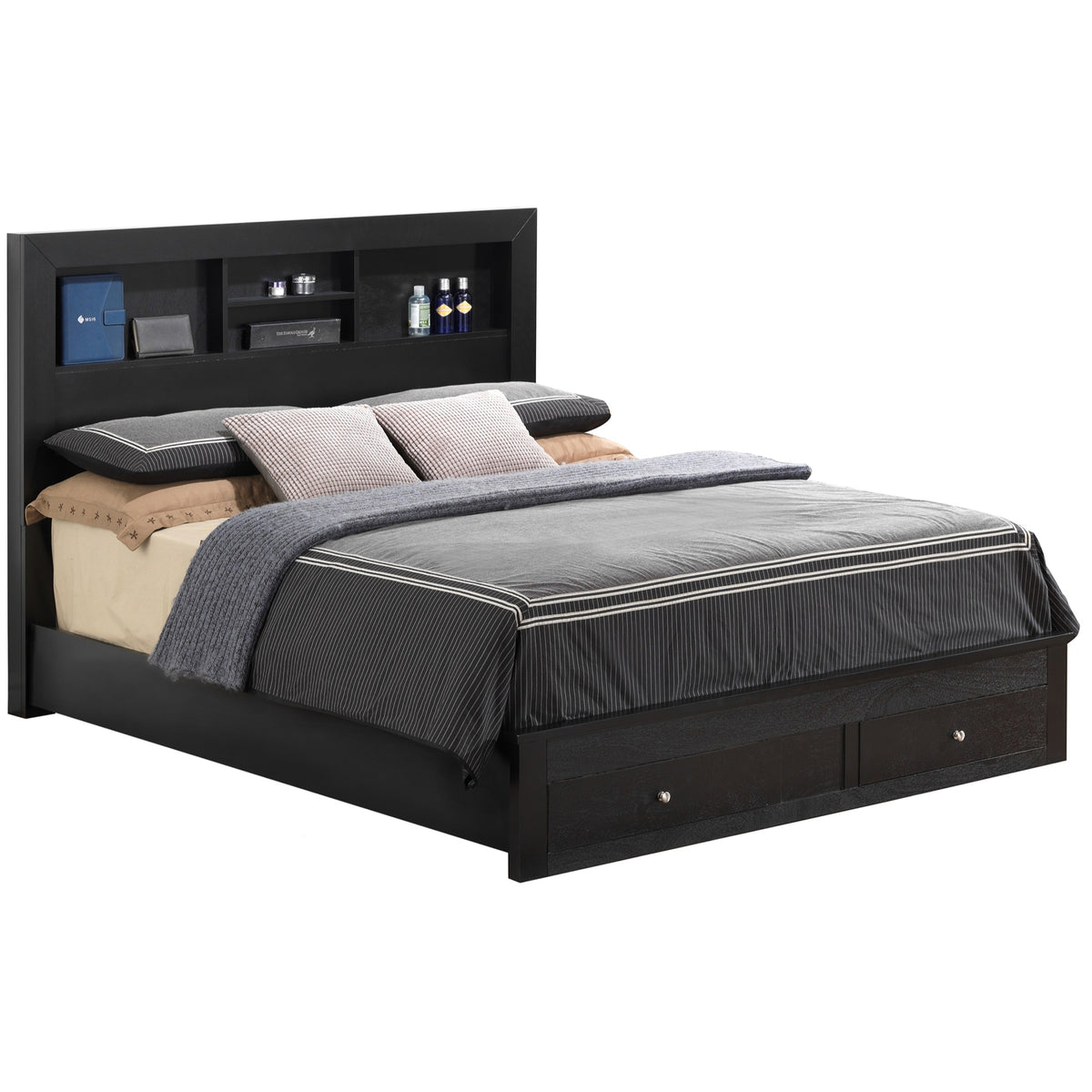 Burlington Black Queen Storage Platform Bed With Storage Drawers And Storage Shelves
