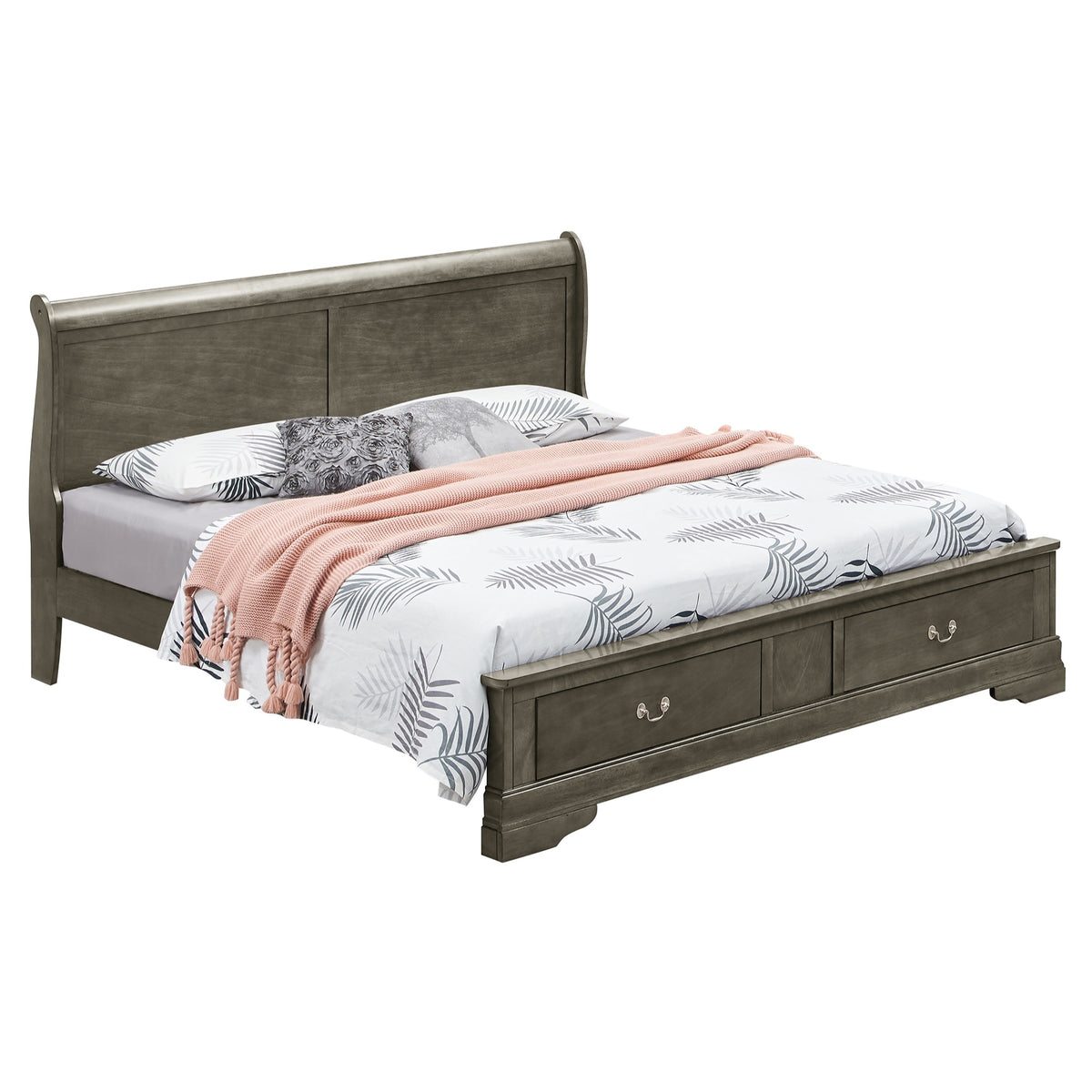 Louis Philippe Gray King Storage Wood Panel Bed