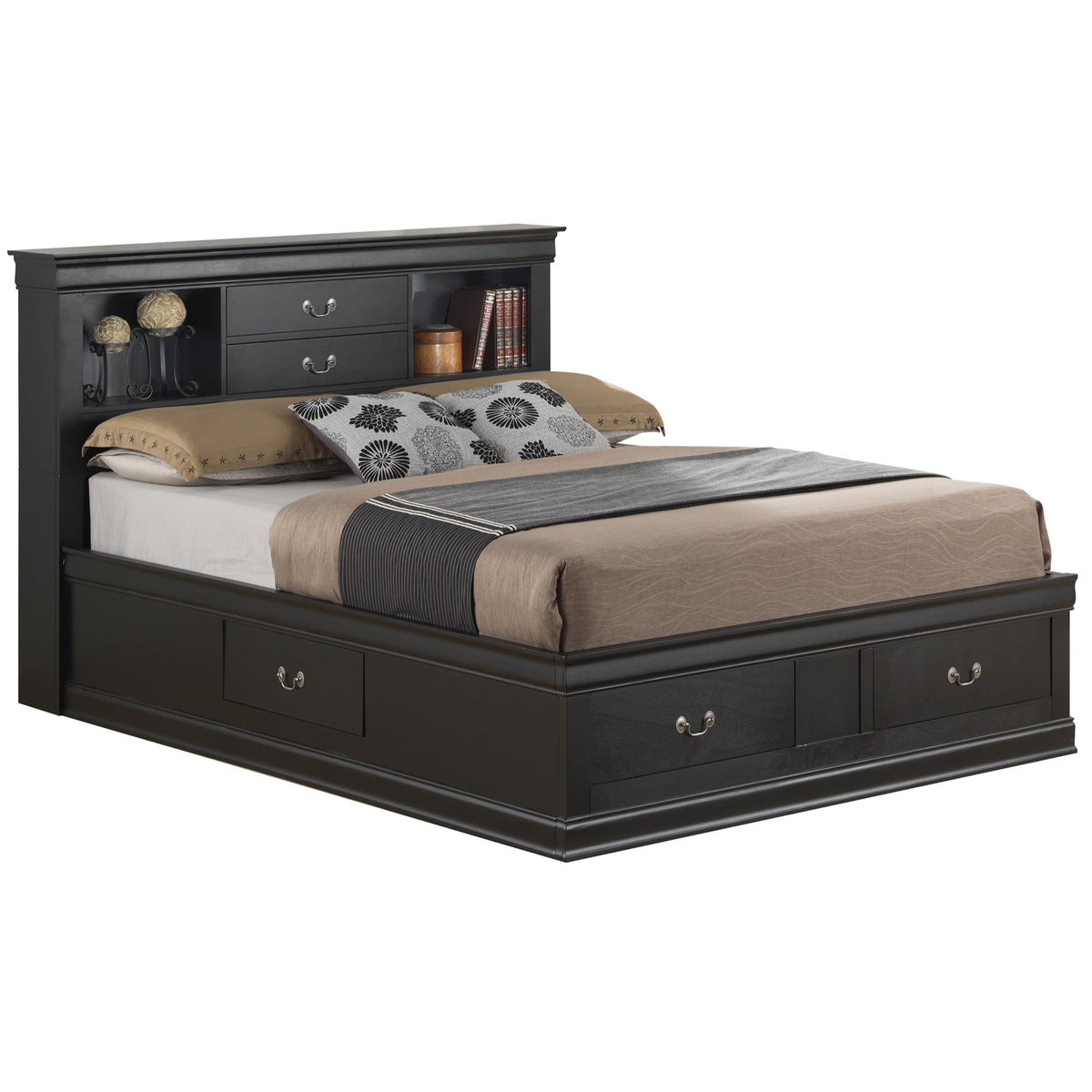 Louis Philippe Black Full Storage Platform Bed With 6 Storage Drawers